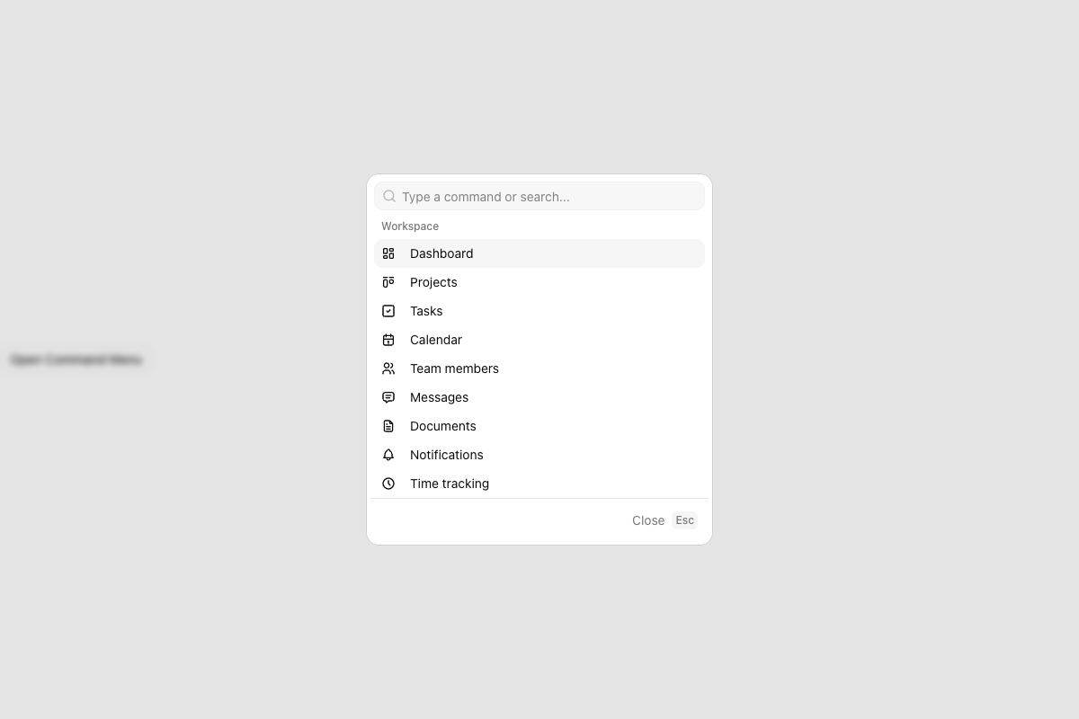 Command Menu with Groups implementation screenshot