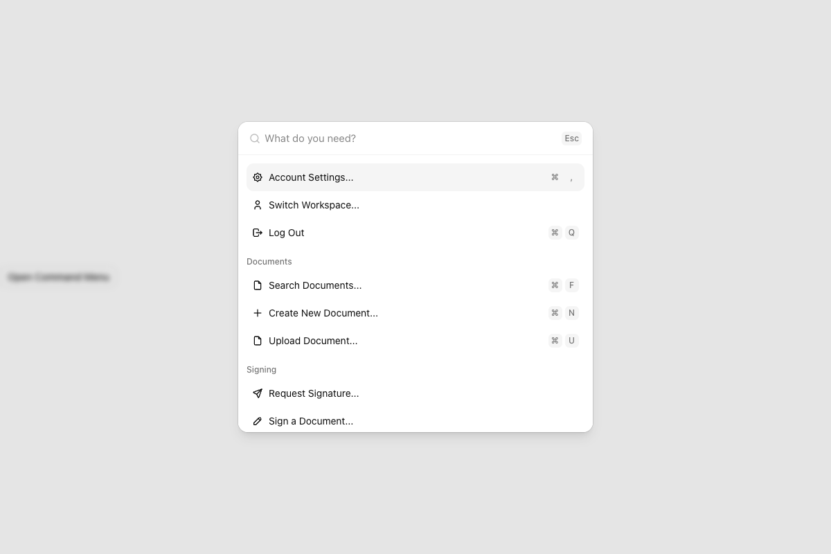 Command Menu with Keyboard Shortcuts implementation screenshot