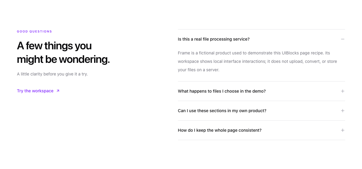 Product FAQ rendered preview