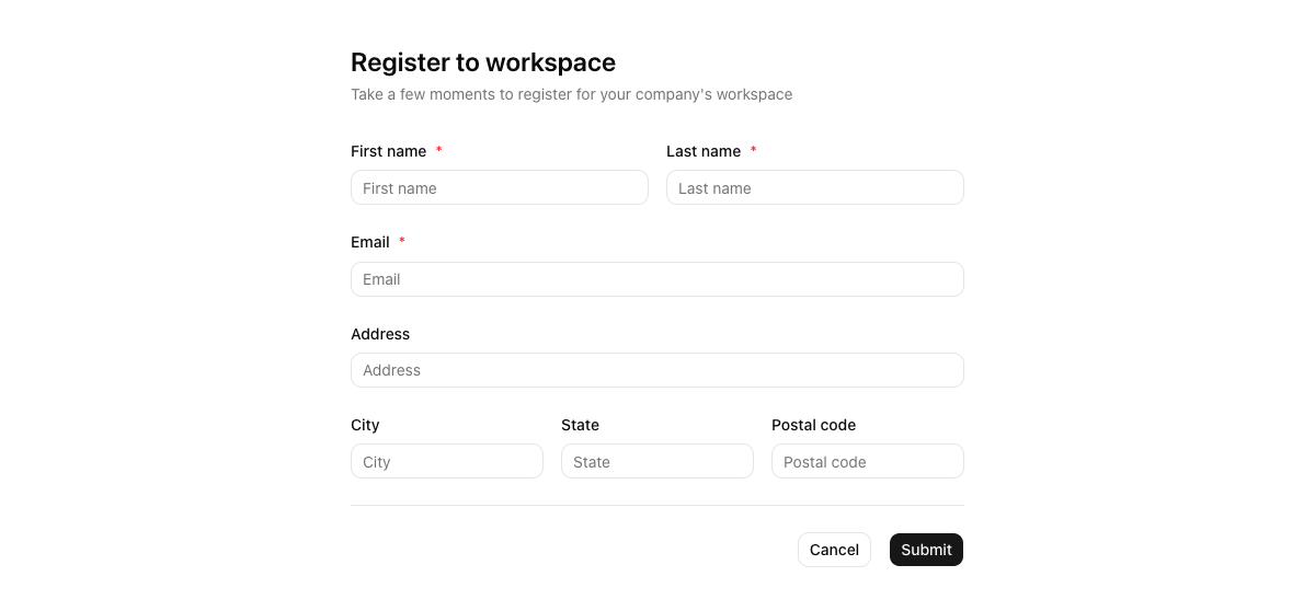 Form with Workspace Fields implementation screenshot
