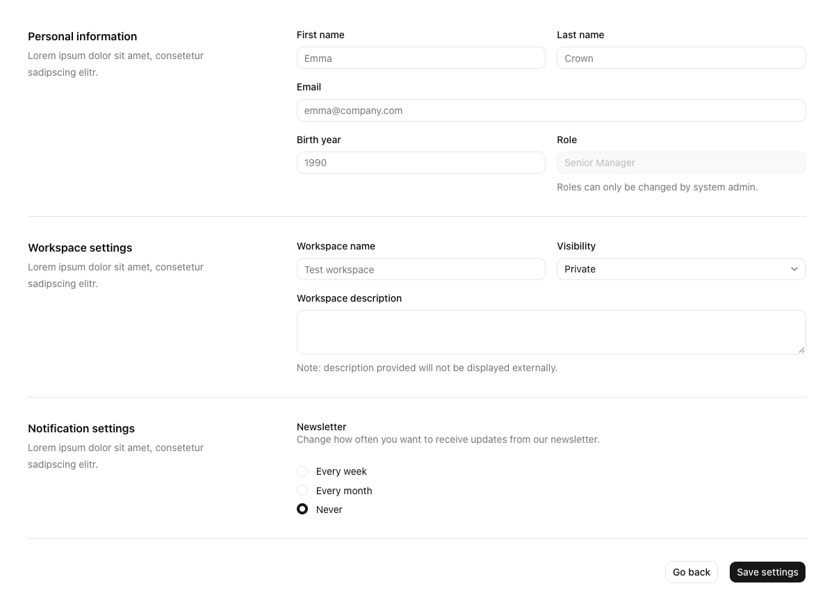 Form with Side Labels implementation screenshot