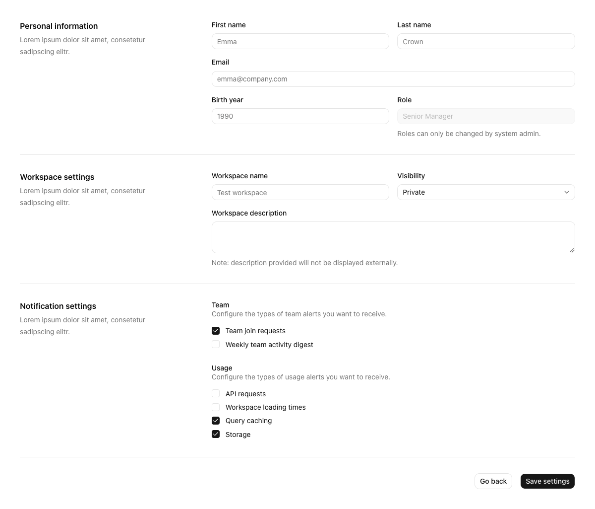 Form with Checkbox Settings implementation screenshot