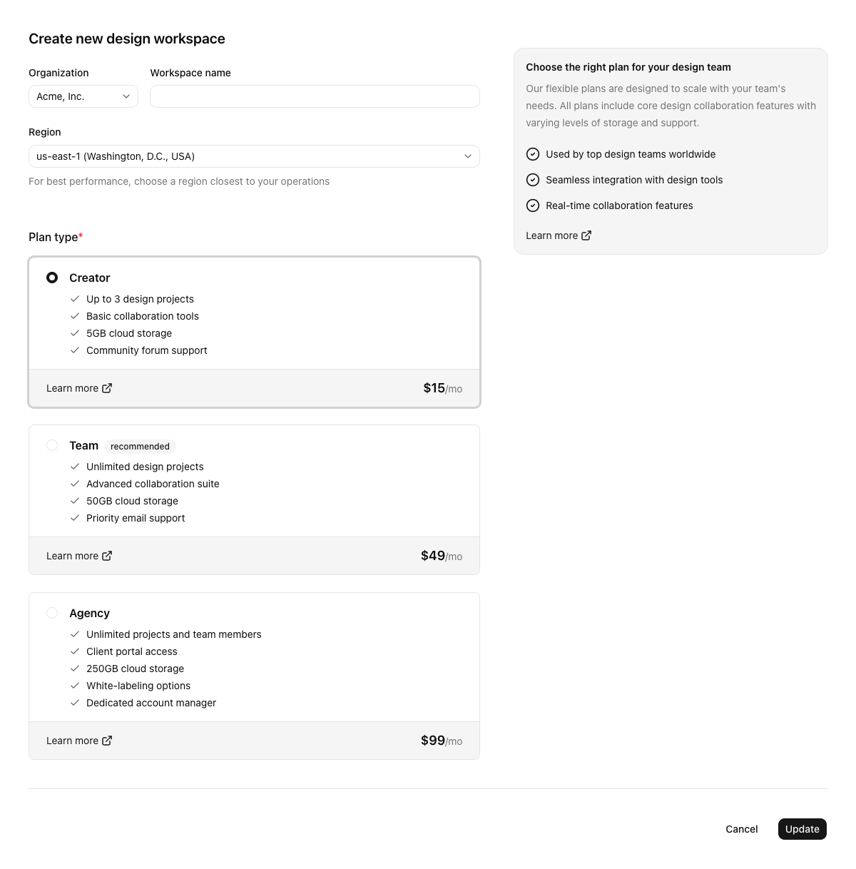 Form with Plan Selection implementation screenshot