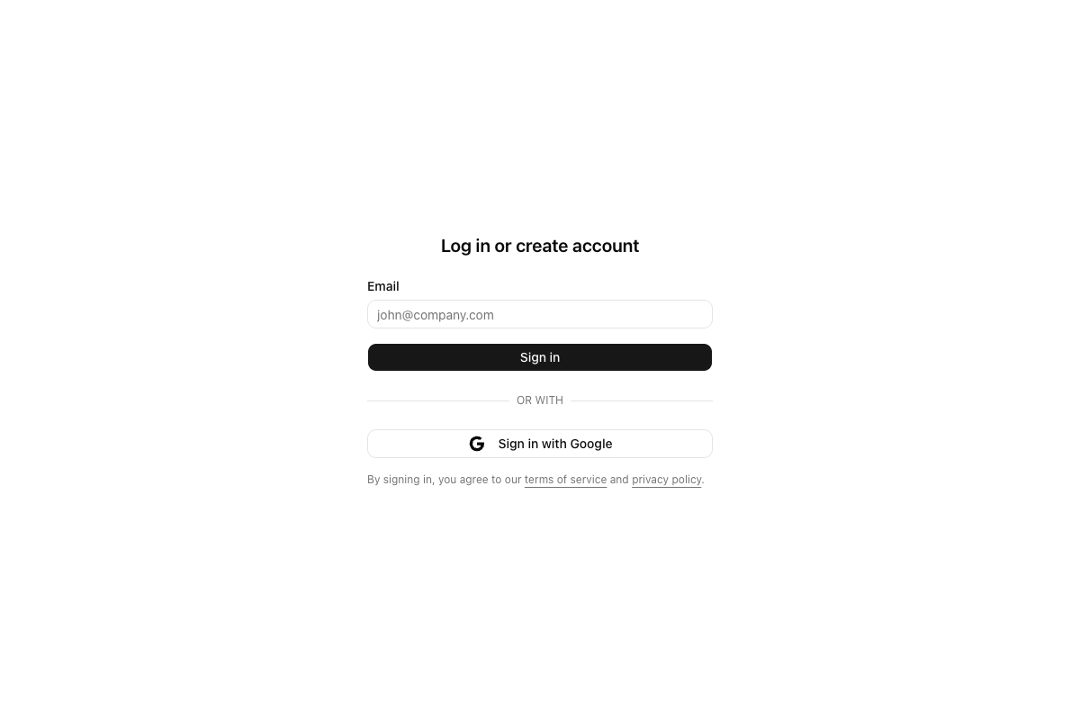 Login with Email and Google implementation screenshot
