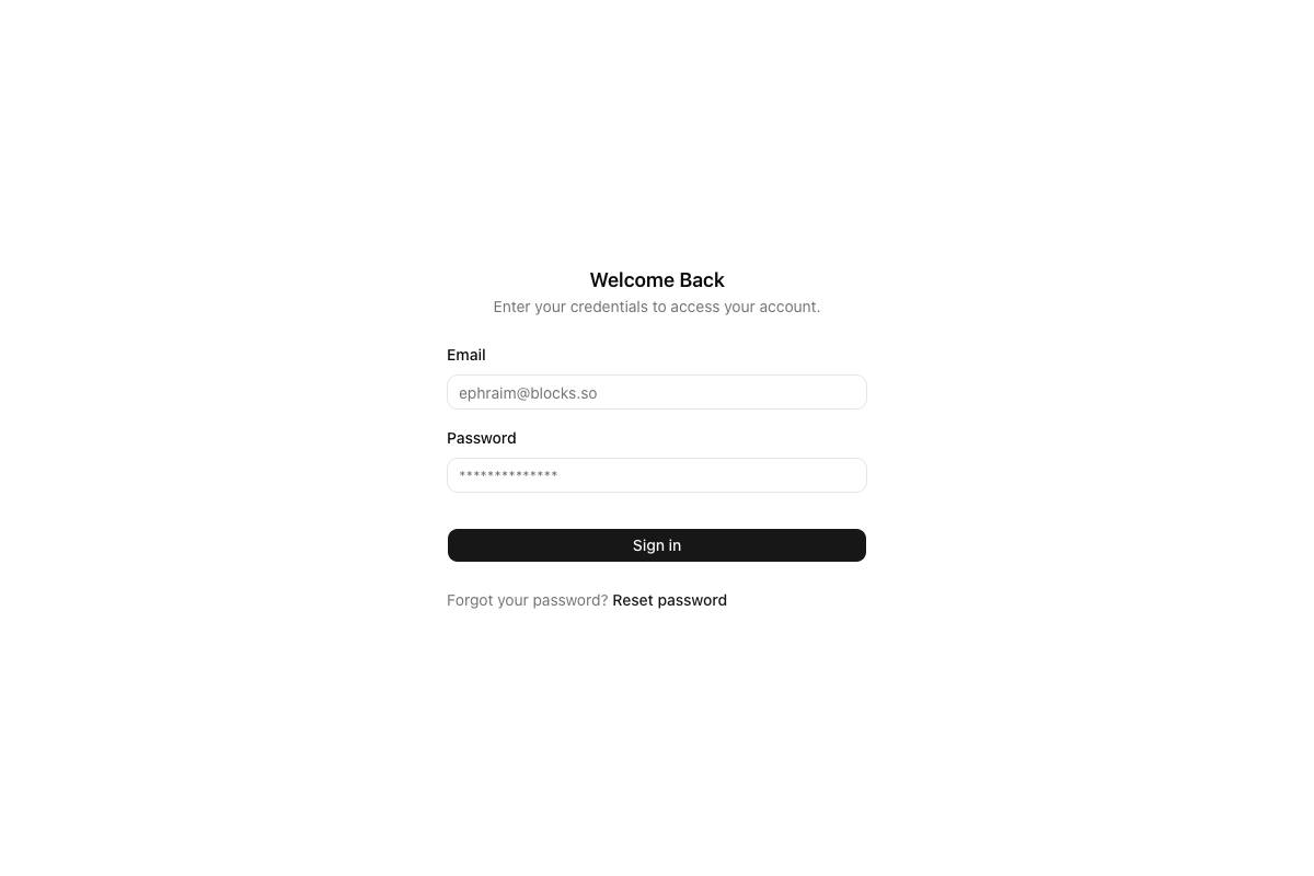 Login with Email and Password implementation screenshot