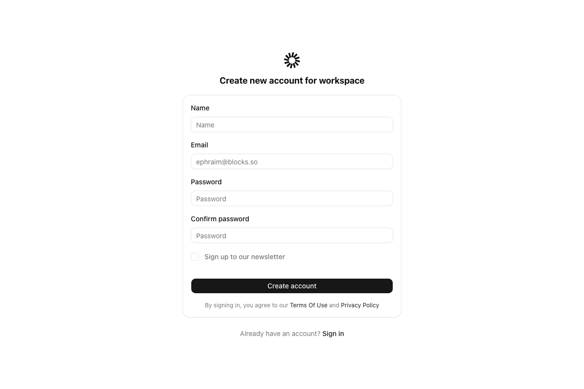 Login Card Signup Form implementation screenshot