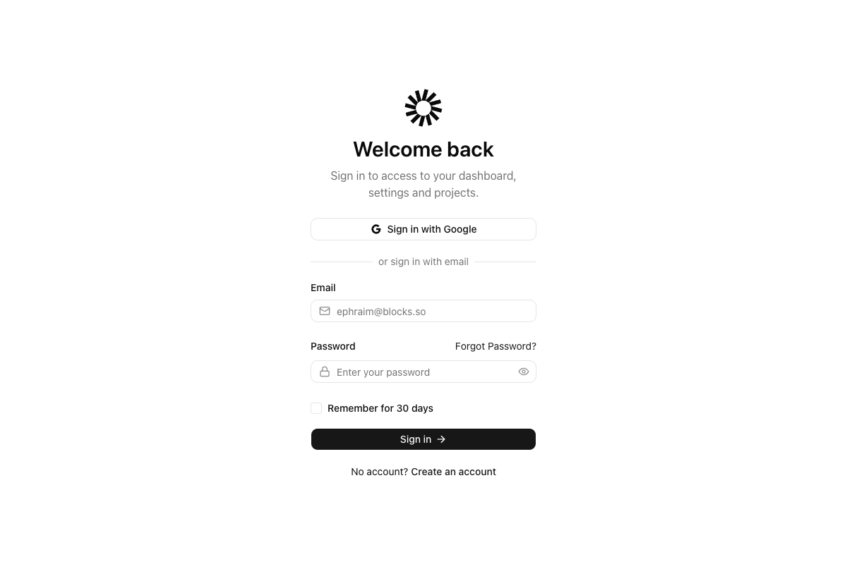 Login Full Page with Icons implementation screenshot