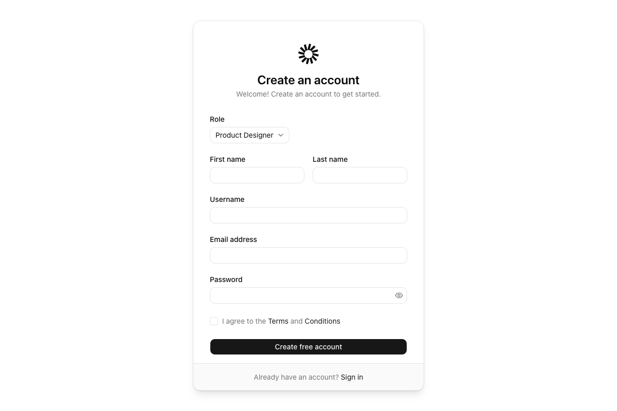Login Signup with Role Selection implementation screenshot