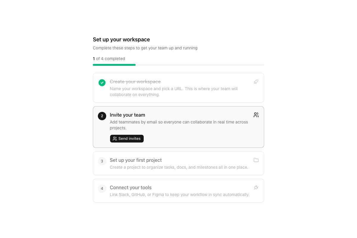 Onboarding Workspace Setup implementation screenshot