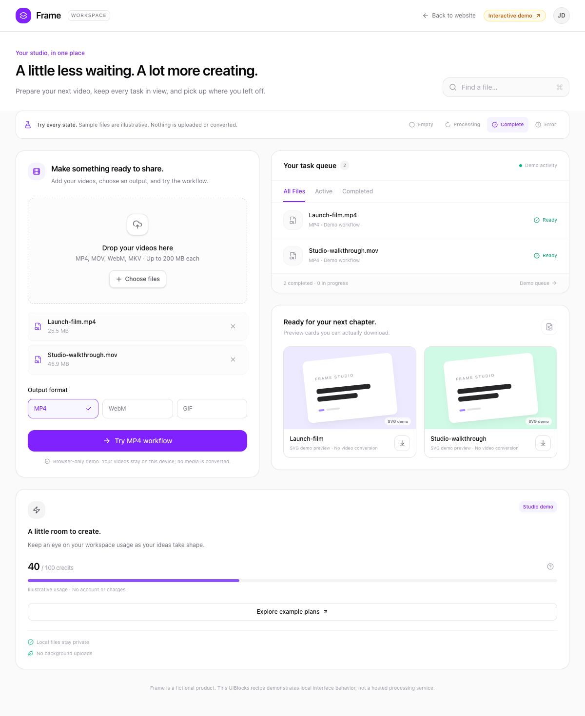 File processing workspace full page preview